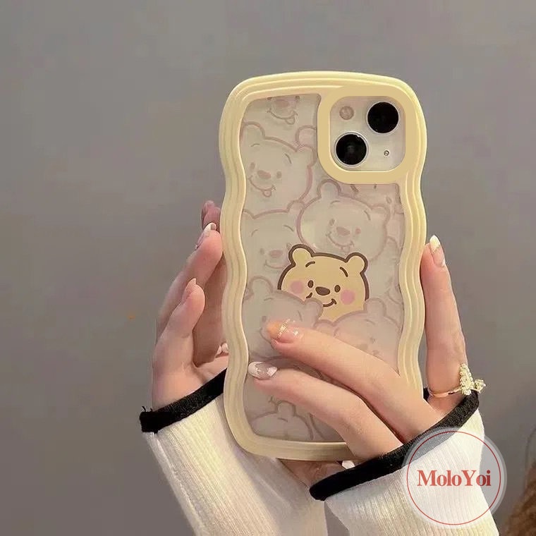 IPHONE Case Winne the Pooh Kartun Lucu Kompatibel Untuk Iphone11 6 6s 78 Plus XR 14 12 13 Pro Max X XS Max 14Plus SE 2020 Transparan Wavy Edge Soft TPU Case