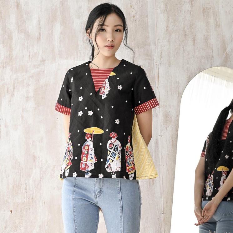 Brielle loose top | batik print nona hitam kombinasi batik cap {XT.10De22ᴱ}