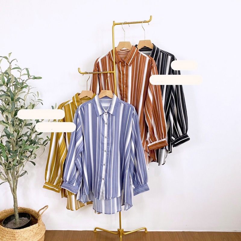 BEFAST - ZEC OOTD Kemeja LULA / Nadine Oversize / Kemeja Lengan Panjang / Pakaian Casual Wanita / Fashion Wanita Kerja / Kemeja Wanita Motif Garis-Garis / Outift Daily Wanita Kampus