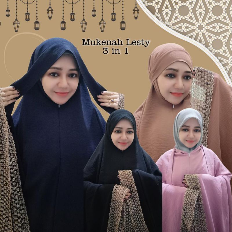 Mukena Setelan Lesty 3 in 1 Uragiri Crinkle Airflow Premium Ori Renda Cantik / Mukena Crinkle Airflo