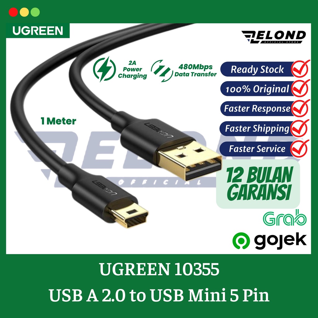 Kabel Data Kamera USB A to USB Mini 5 Pin Male Cable 1 Meter UGREEN 10355