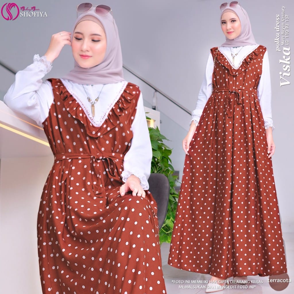 VISKA POLKA DRESS MAXY BY SHOFIYA BAHAN RAYON CENTURY BUSUI ZIPPER