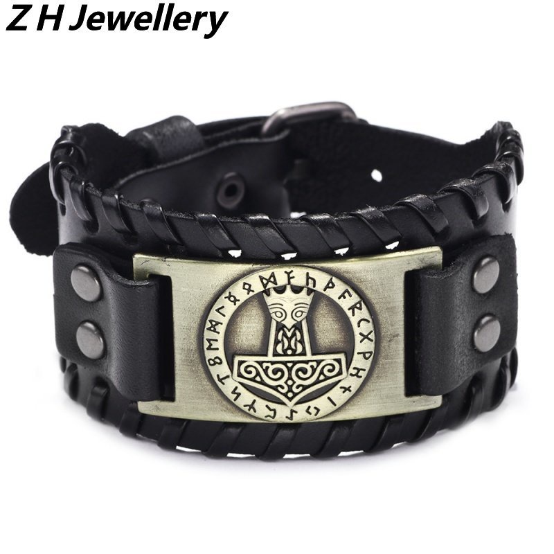 [Z H Perhiasan] Hip Hop Rock Retro Pria Fashion Viking Thunderhammer Gelang Pesta Perhiasan Aksesoris