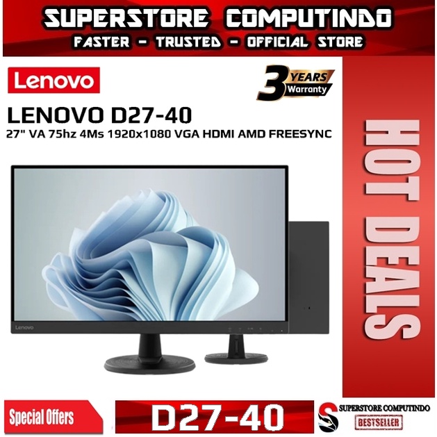 Monitor Lenovo D27-40 27&quot; VA 1080p FHD 75Hz HDMI VGA | AMD Freesync