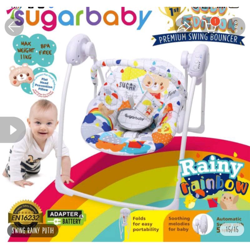 SUGARBABY HUG ME AUTOMATIC SWING CHAIR WITH TABLE  &amp; SUGAR HUG ME K-SERIES SWING CHAIR / Kursi Ayunan Otomatis FREE BUBBLE WRAP
