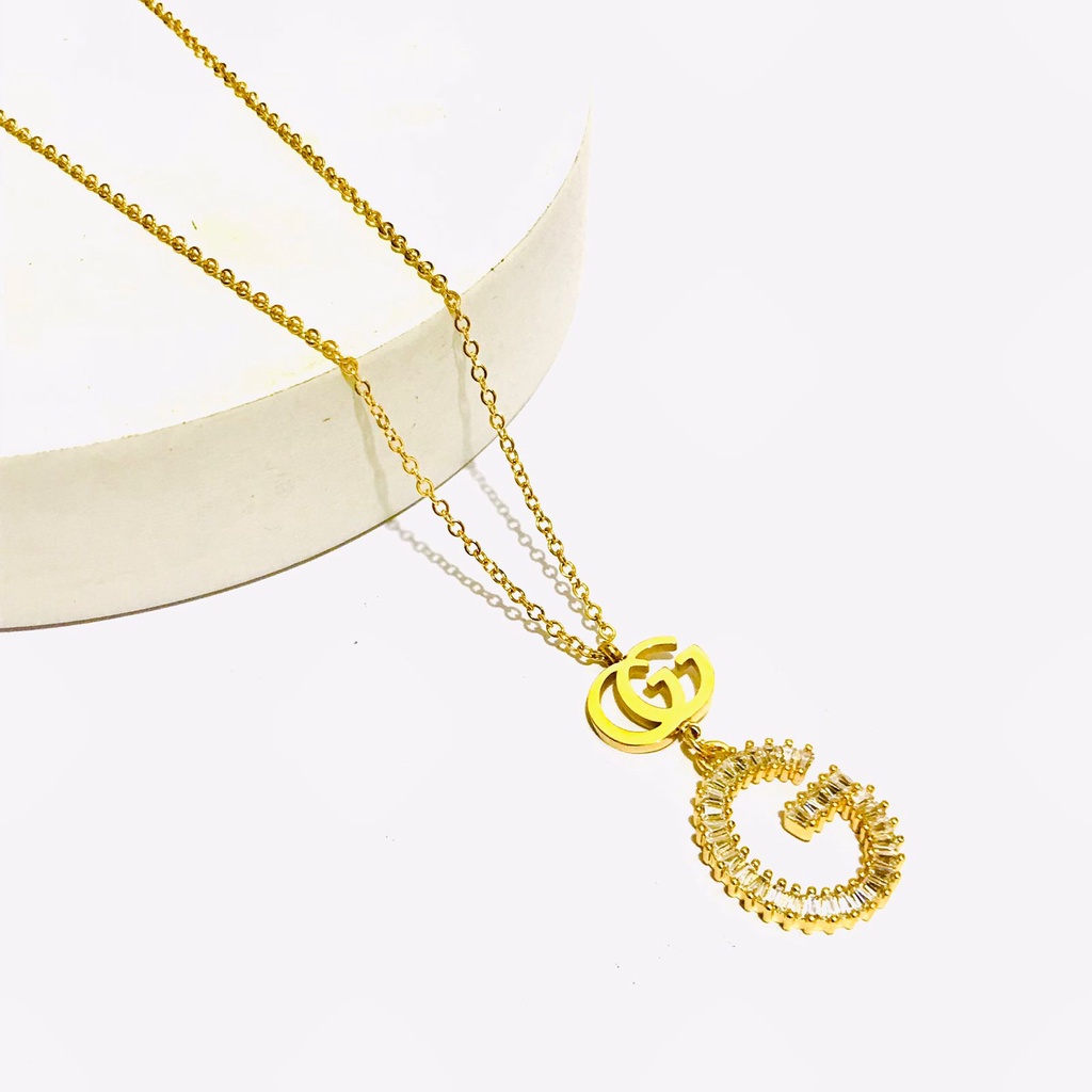 Kalung Titanium Wanita Lapis Emas Anti Karat KP-86-26-24-AMK