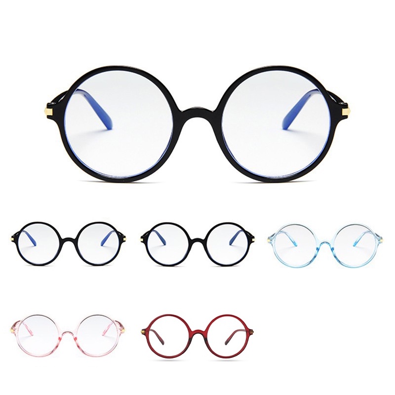 (YUZHU) Korea Fashion Bingkai Kecil Oval Anti Cahaya Biru Kacamata Vintage Fashion Transparan Frame Eyeglasses Unisex