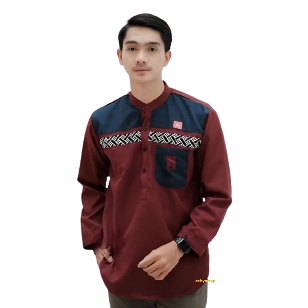 (Terbaru) Baju Koko Kurta Dewasa Lengan Panjang Pria Muslim Terbaru Motif Batik Katun Import