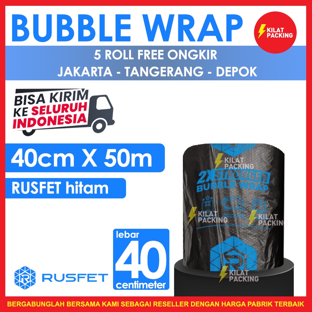 

Bubble Wrap Rusfet Hitam 40CM X 50M Tebal Plastik Bubblewrap Roll