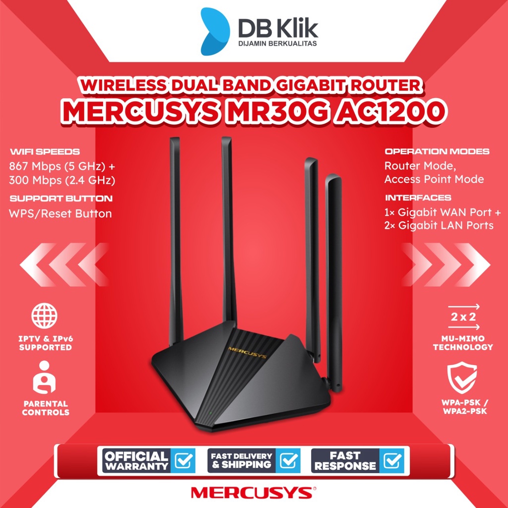 Router Wireless MERCUSYS MR30G AC1200 Wireless Dual Band Gigabit