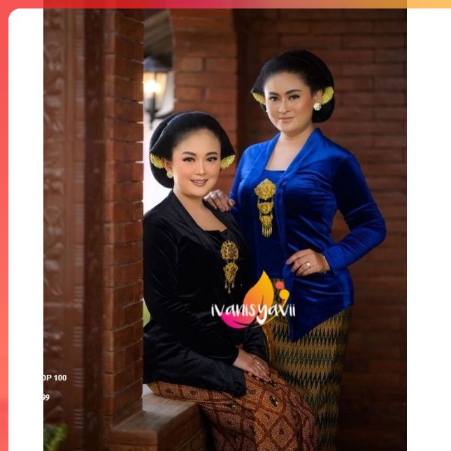 kebaya wanita Kebaya Bludru Kutubaru, Warna BireL/ Hitam Kebaya Bludru