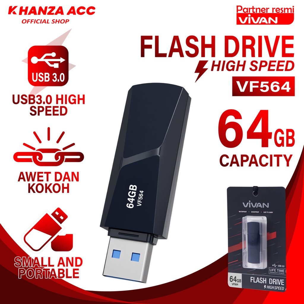 KHANZAACC Flashdisk VIVAN 16GB / 32GB / 64GB USB 3.0 High Speed VF Series