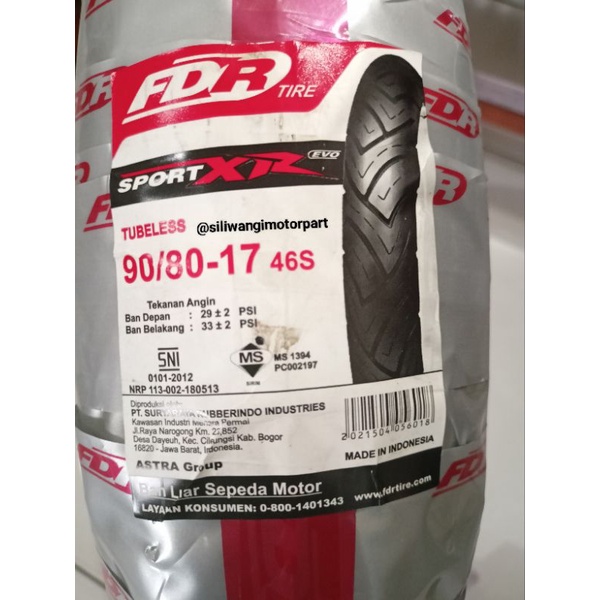 Ban Motor Tubles Tubeless FDR 90/80-17 SPORT XR EVO Ban Motor Ring 17 Ban Luar fdr