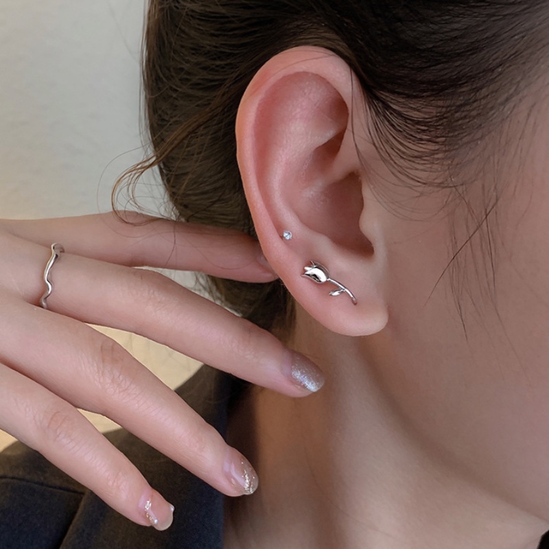 We Flower Elegan s925 Perak Tulip Anting Kait Untuk Wanita Perempuan Korea Tindik Bunga Cuff Earrings Floral Ear Jewelry