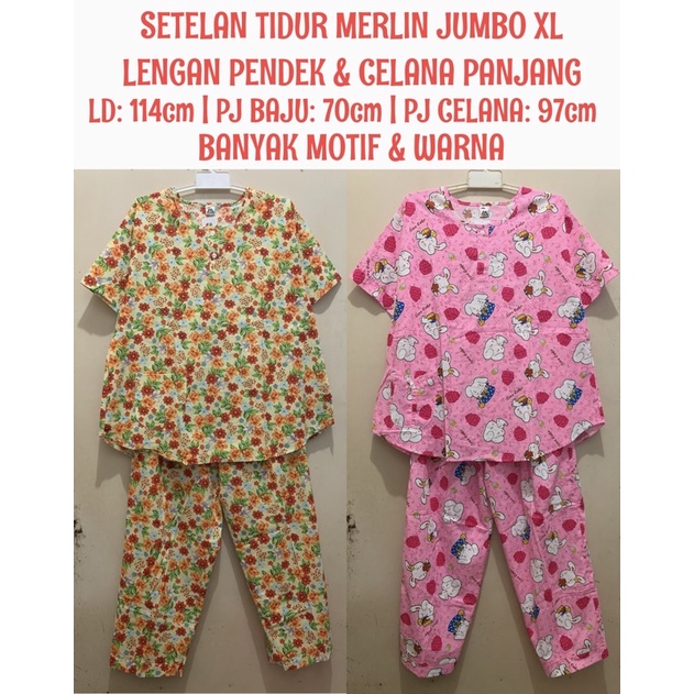 MERLIN CP XL - Stelan Baju Tidur Jumbo Besar LD 114cm Lengan Pendek Celana Panjang
