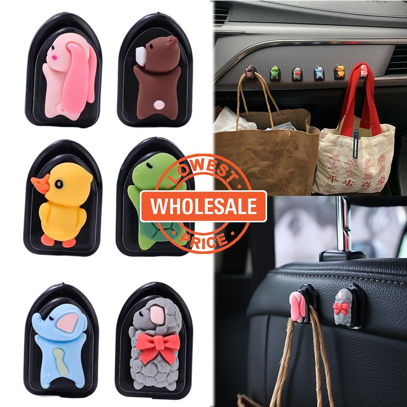 [Harga Grosir] Kartun Hewan Lucu Car Hook Car Seat Headrest Hooks Car Self Adhesive Tote Bags Kait Gantung Kait Dekorasi Interior Otomotif Kait Penyimpanan Mini Turtle Rabbit