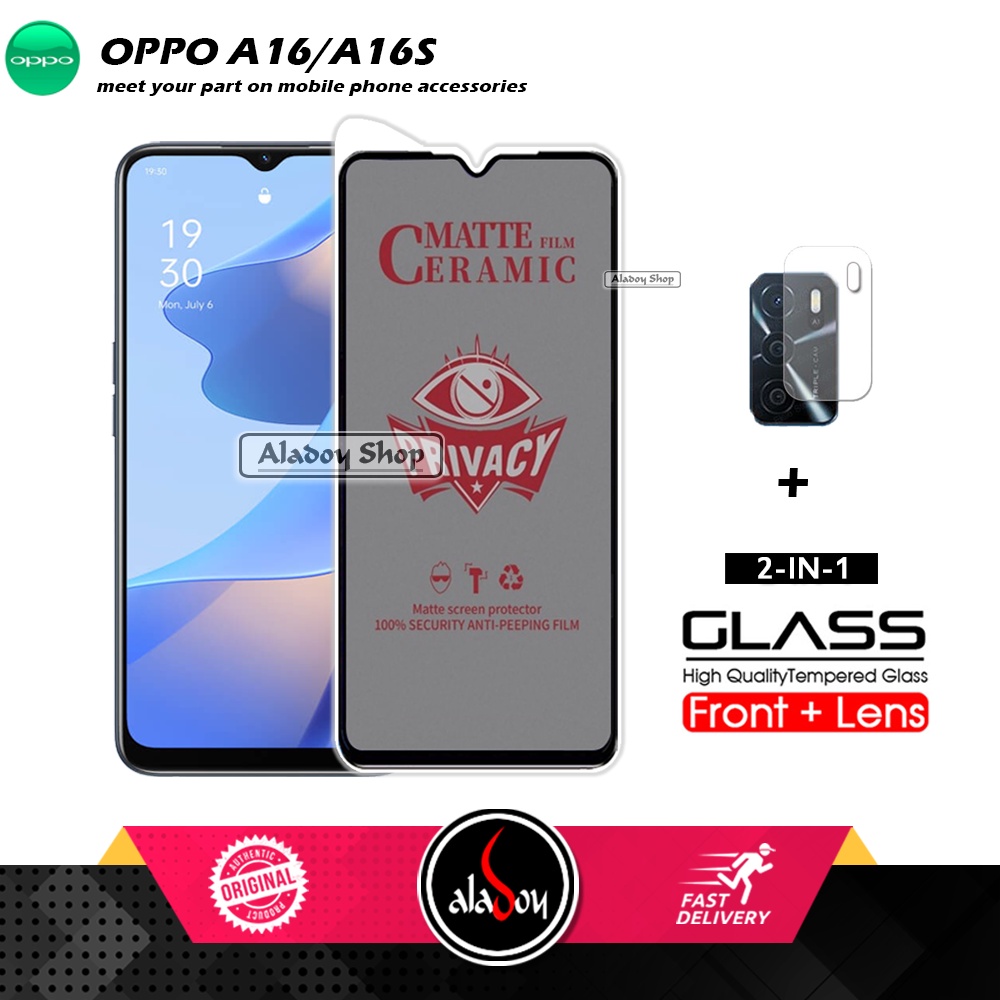 PAKET 2IN1 Anti Gores Privacy Oppo A16/A16S + Tempered Glass Kamera