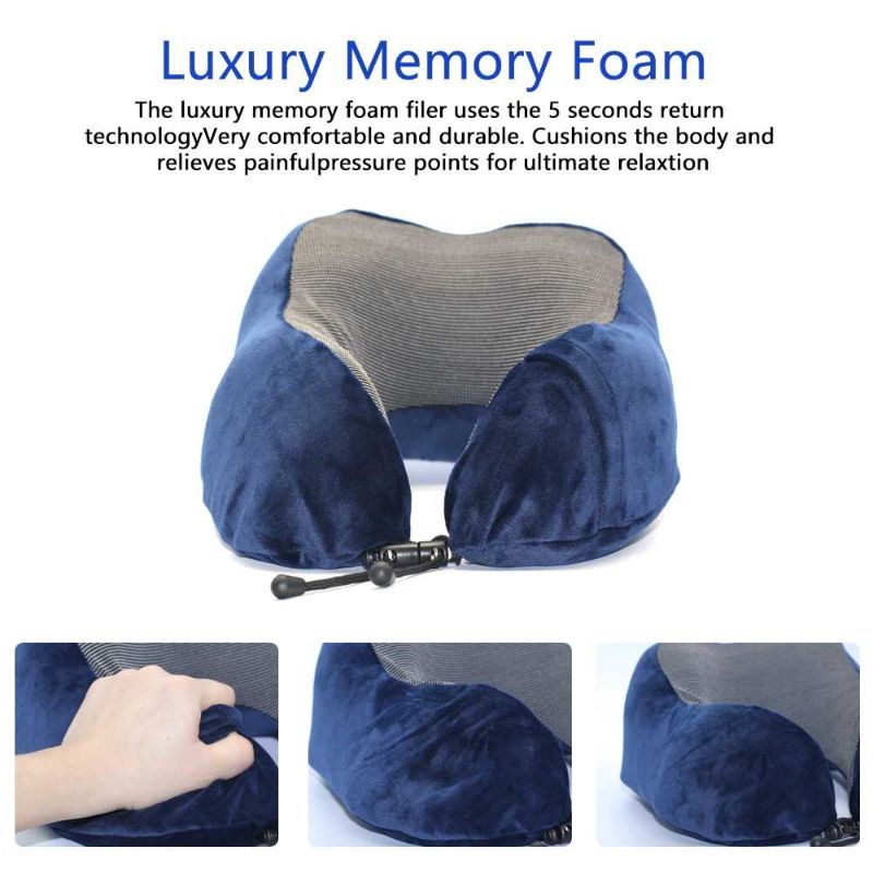 Rhodey Bantal Leher U-Shape Foldable Travel Neck Pillow - SER43 biru