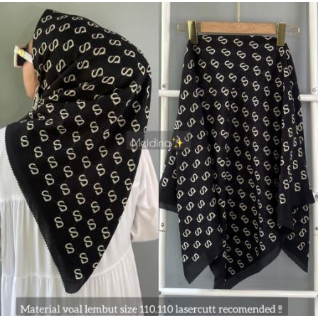 hijab voal motif denay BUTTON SCARF HITAM