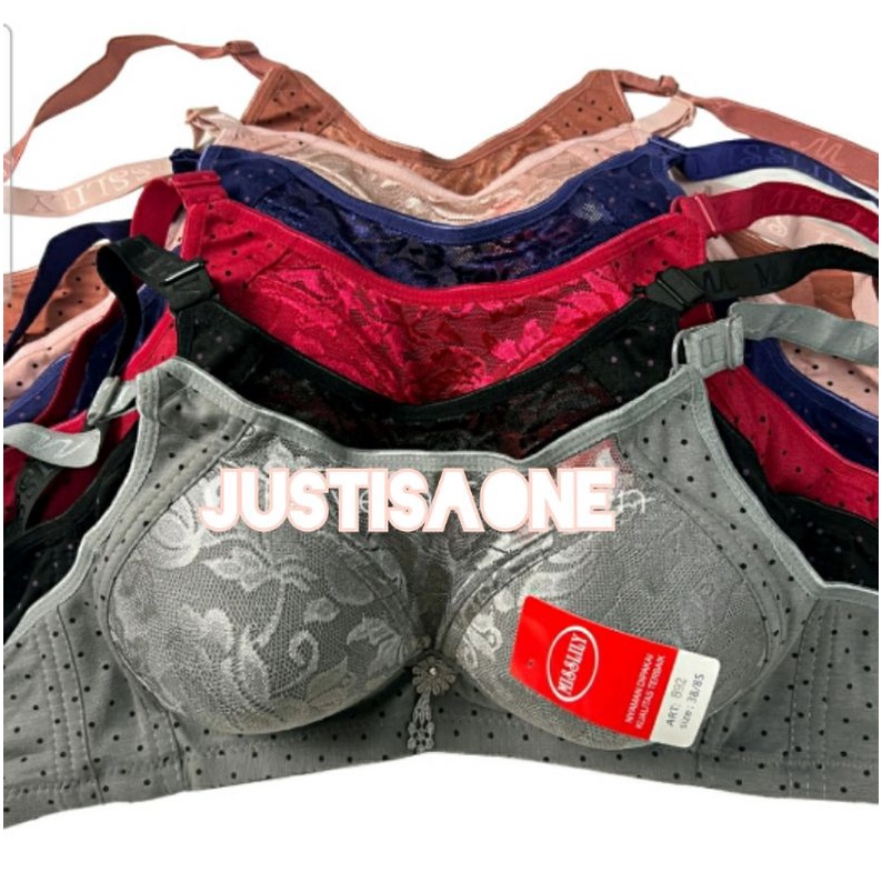 Bh Kemben Tanpa Kawat Misslily 892 | Cup B Kait 3 Lace Polkadot Bra Big Size Original Asli Bra Wanita Size 38 40 42 44