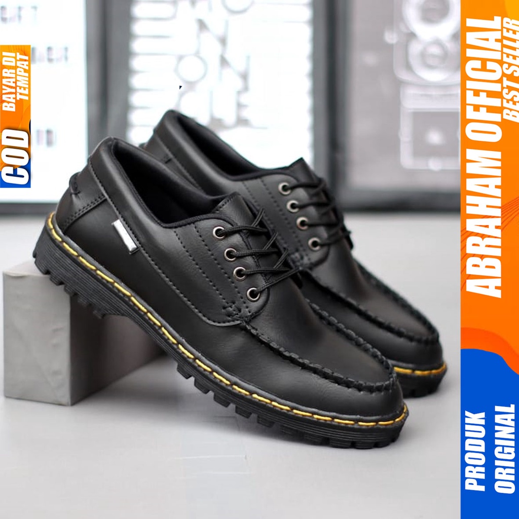 ABRAHAM Sepatu Formal Pantofel Docmart Boots Kerja Pria Hitam