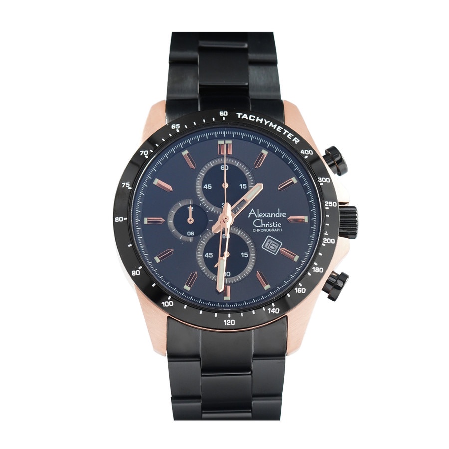 Jam Tangan Alexandre Christie Pria AC 6630 / AC6630 Rantai Black RoseGold Original