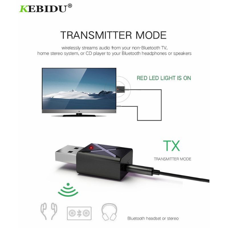 KEBIDU Bluetooth Receiver 2 in 1 USB Dongle HiFi Audio Bluetooth Transmitter &amp; Receiver