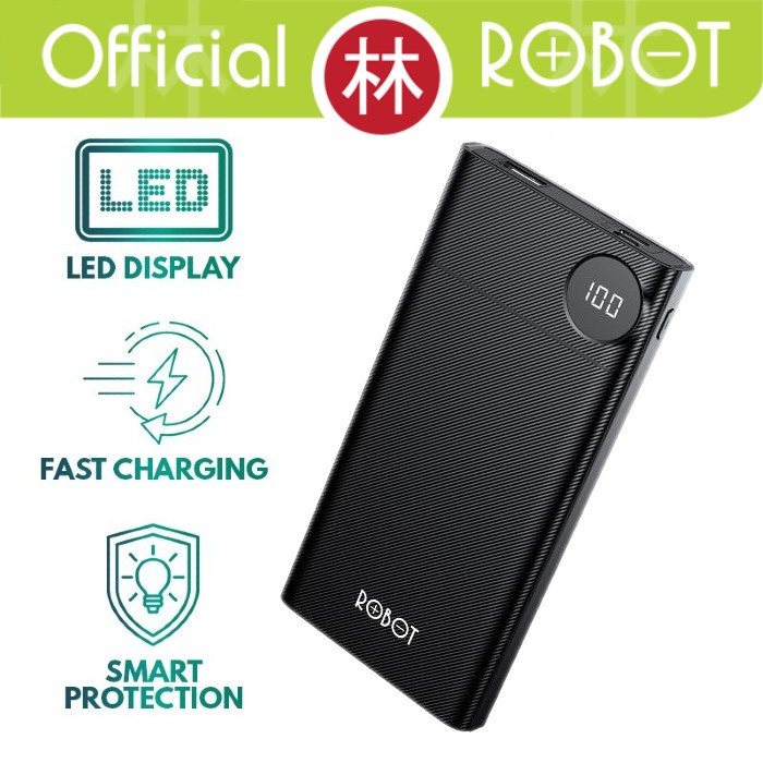 Robot RT190S Powerbank 10000mAh LED Display Dual Input Output Type-C &amp; Micro New RT190