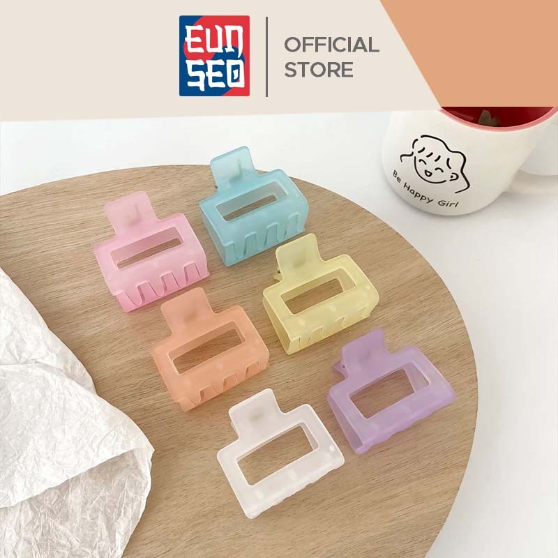 EUNSEO Jepit Rambut 5cm Model Kotak Bolong Warna Salem Jedai Transparan Matte Square Hair Claw Clips Fashion Korea