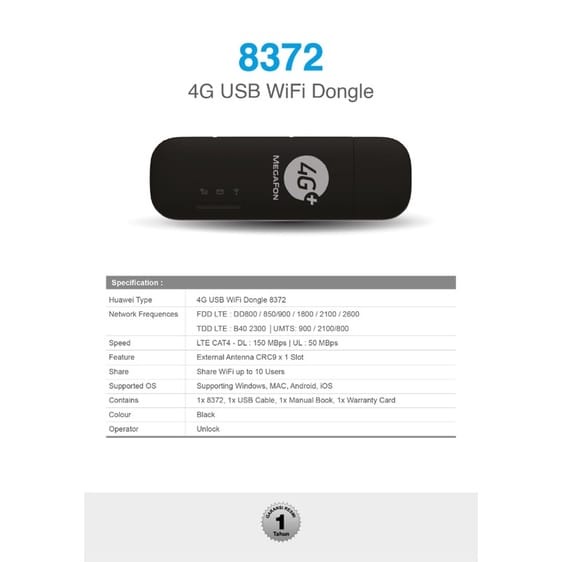 Modem Mifi Megafon E8372 USB 4G LTE Wingle - Unlock All Operator