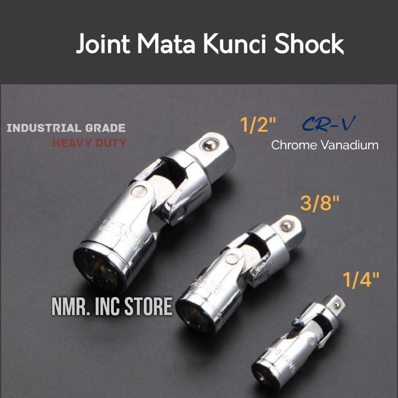 Sambungan Joint Fleksibel Maks. 90 Derajat Mata Kunci Shock Adaptor Conector Steering 1/4, 3/8, 1/2, Adapter Konektor, Chrome Vanadium.