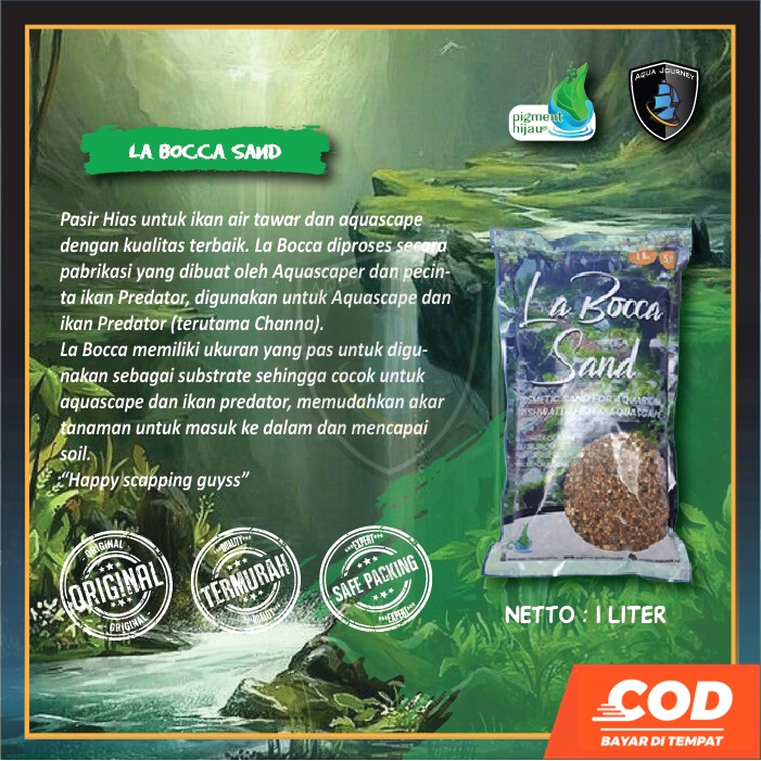 La Bocca Sand Substrate Pasir Dekorasi Natural Aquascape Pigment Hijau Aquair 1 Liter
