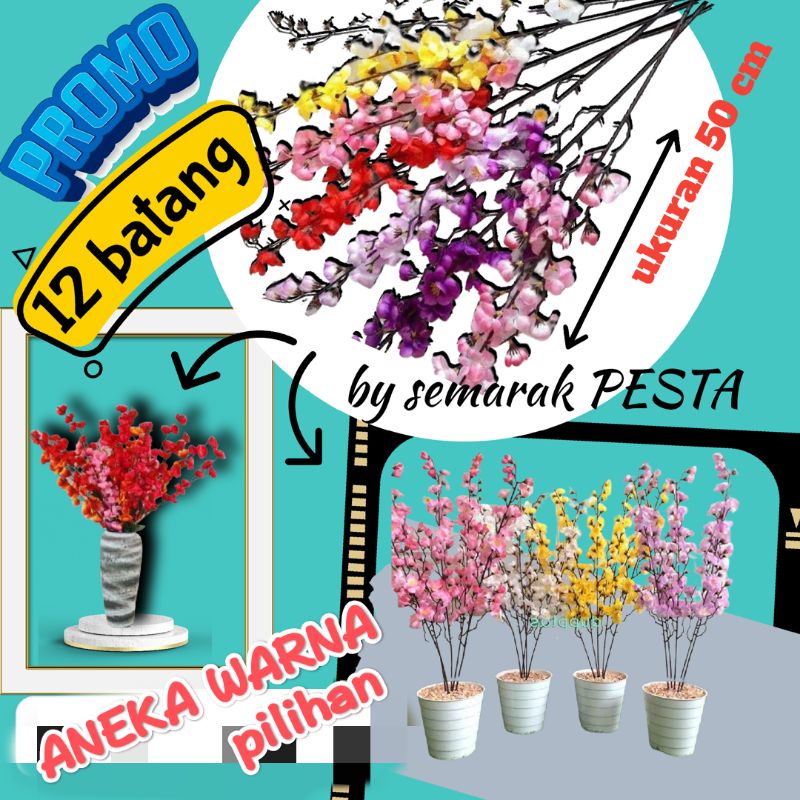 SAKURA TANGKAI(12PCS)/BUNGA SAKURA PLASTIK/TANGKAI BUNGA SAKURA/BUNGA MEHWA/BUNGA MEHWA TANGKAI/BUNG