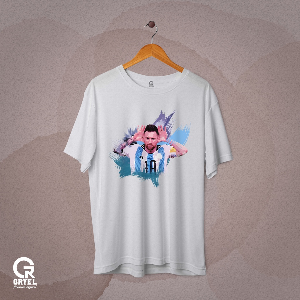 Gryel Apparel Baju Kaos Motif Messi Argentina World Cup 2022 Qatar Original Pria / Wanita Selalu Ready Bahan Sejuk dan Lembut Kualitas Terbaik Model Terbaru