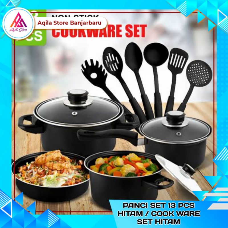 Cookware Set 13pcs SQRS / Panci Set 3 Pcs SQRS Serbaguna Teflon Marbel Tutup Kacan / Panci Set 3pcs