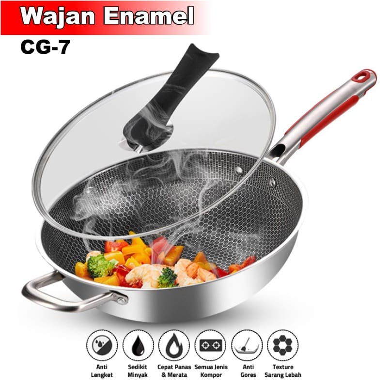 MILIKI SEGERA Wajan Penggorengan Frying Pan 34cm Stainless steel CG-7 Free Tutup Anti Lengket BISA COD MURAH