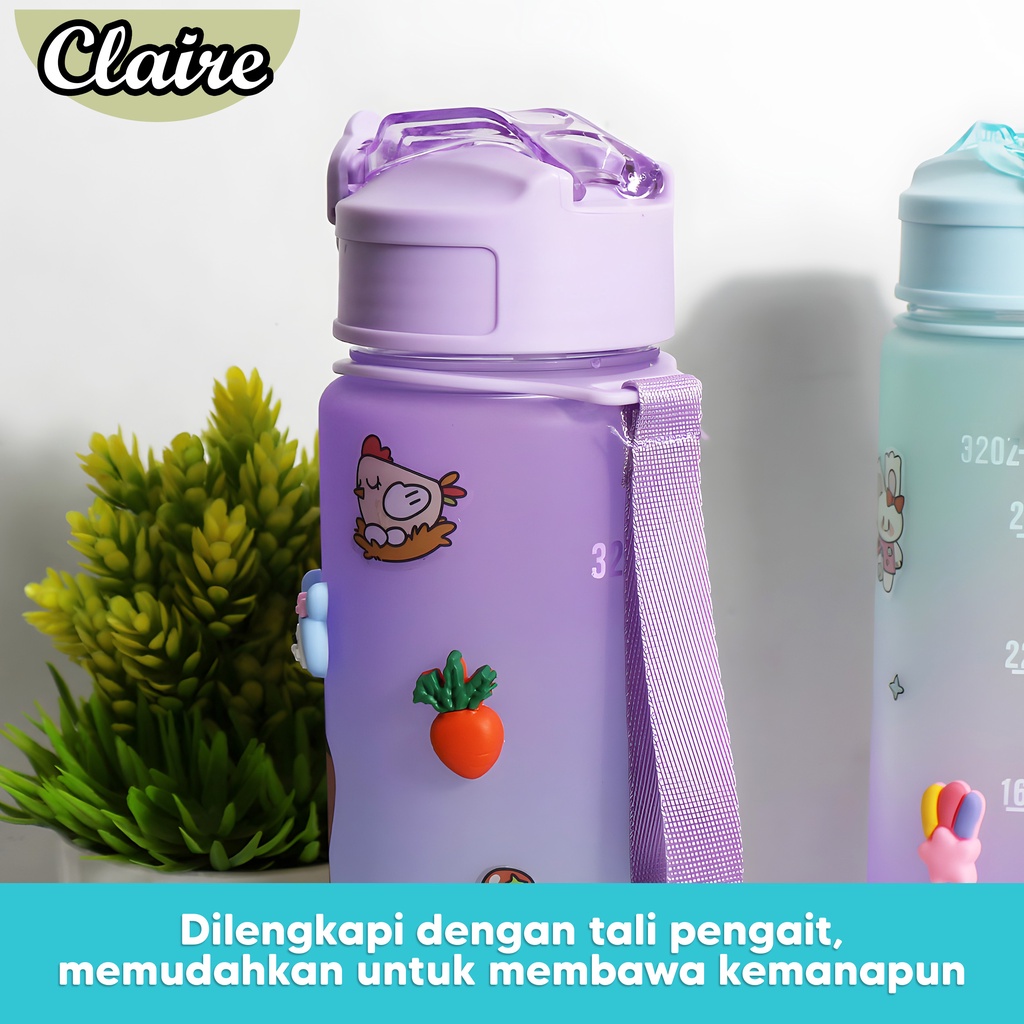 Botol Minum Warna Gradasi 900ml / Botol Minum Viral Penanda Waktu / Free Sticker 2D