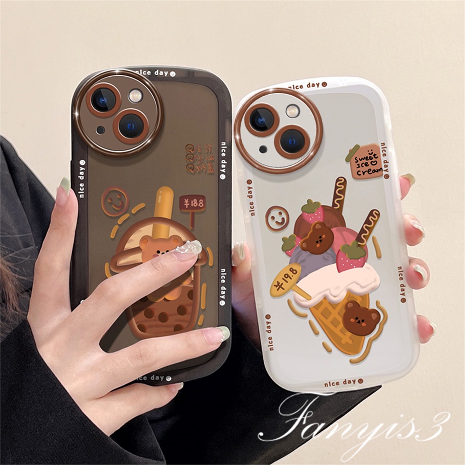 Compatible For iPhone 14 13 12 11 Pro Max X XR Xs Max 8 7 6 6s Plus SE 2020 Soft Case TPU Motif Milk Tea Untuk