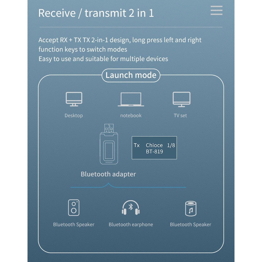 OLLIVAN USB Audio Bluetooth 5.0 Receiver Transmitter LCD Display Adapter - T11