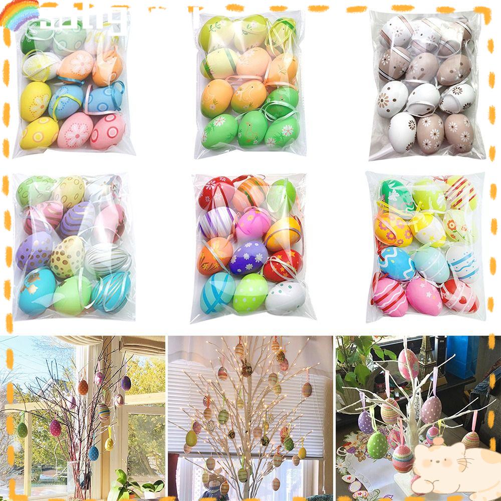 Solighter Easter Egg Colorful Hiasan Gantung Dekorasi Rumah Telur Burung Lukis