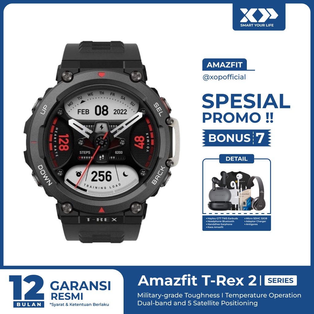 Amazfit T-Rex 2 Smartwatch Military-grade Toughness SpO2 GPS 150+ Sports Modes - Garansi Resmi