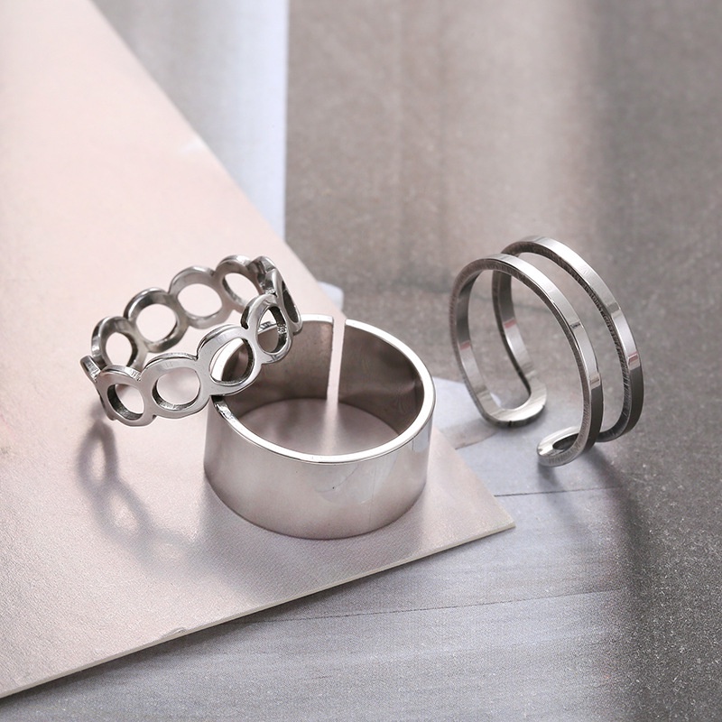 【COD】3Pcs Cincin Kepribadian Hip Hop Membuka Cincin Jari Telunjuk Yang Dapat DisesuaikanKorean Fashion Gaya Simple Accessories Murah-FA