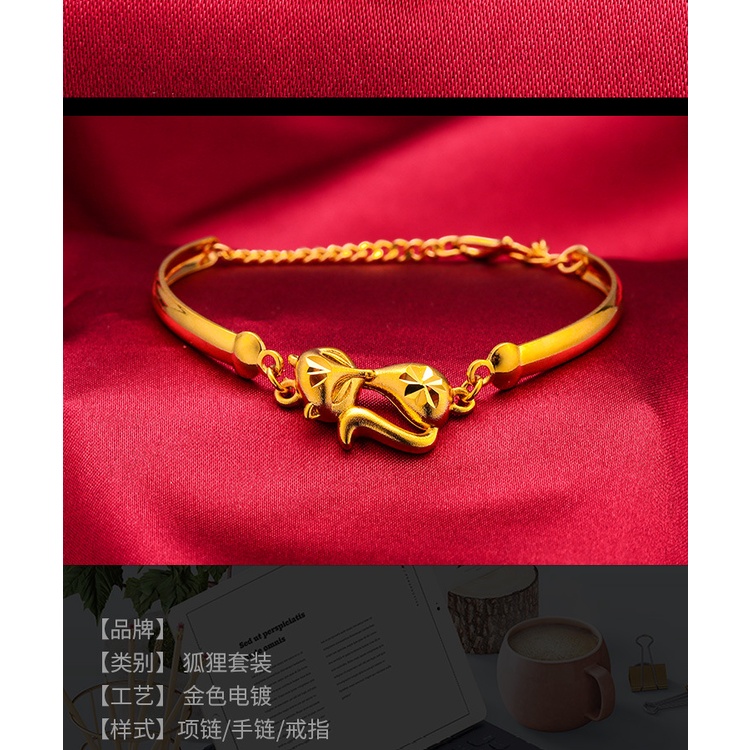 Goldkingdom Perhiasan Fashion Emas Asli Kadar 375 Bangkok Aksesoris Ready Stock Fox Fox Peri Berlapis Emas Cincin Liontin Gelang Kalung Wanita Hadiah Pernikahan