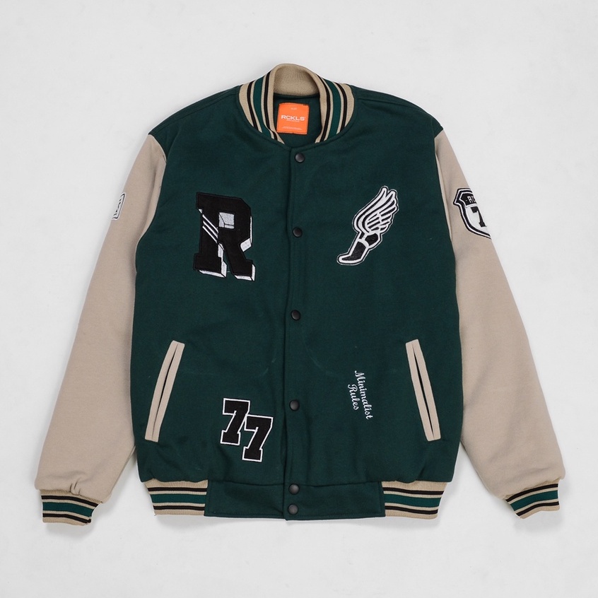 RCKLS. Jaket Baseball Varsity Black Green Import