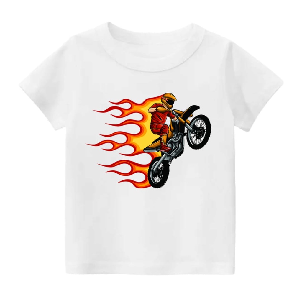 Rdkidzid Atasan Baju Kaos Anak Laki Laki Motif Fire Motor DTF