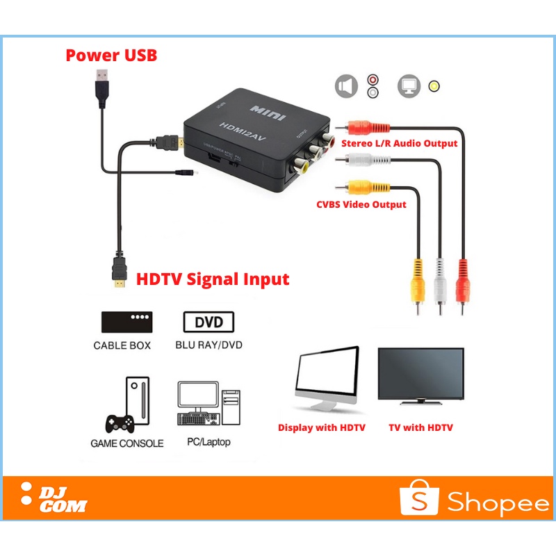 HDMI2AV Converter HDTV To AV RCA 1080P Plug &amp; Play