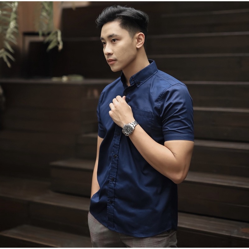 [COD] Baju Kemeja pria Polos Lengan pendek Kemeja casual pria /Kemeja navy Lengan pendek