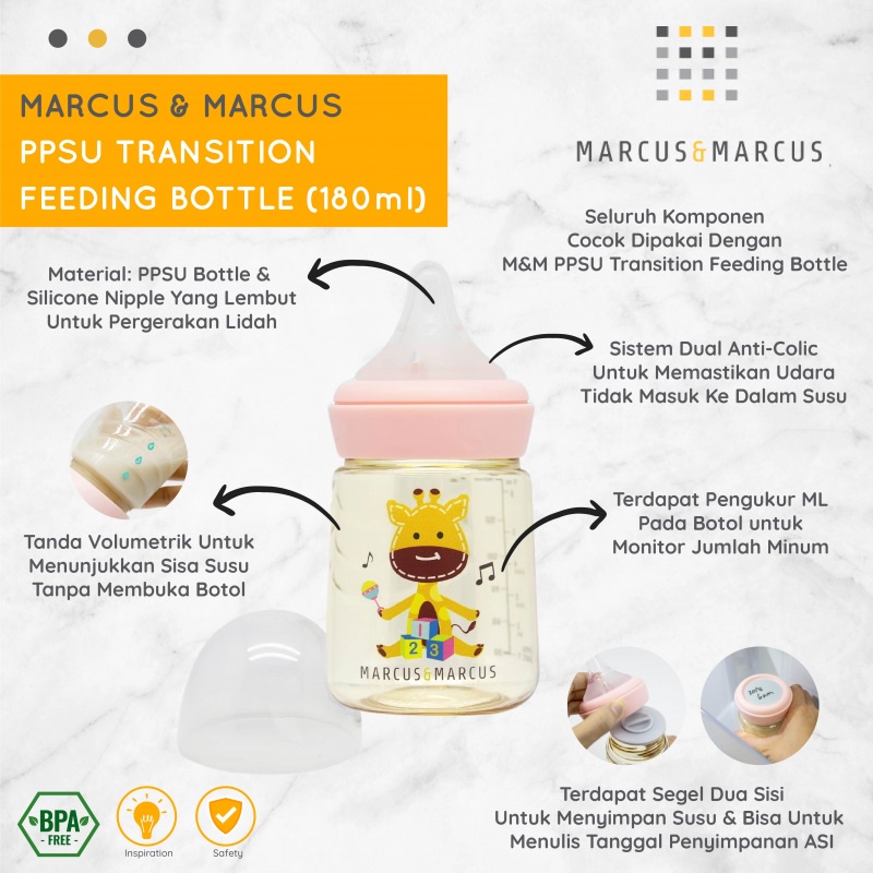 Marcus Marcus 180ml PPSU Transition Feeding Bottle Botol Dot Susu