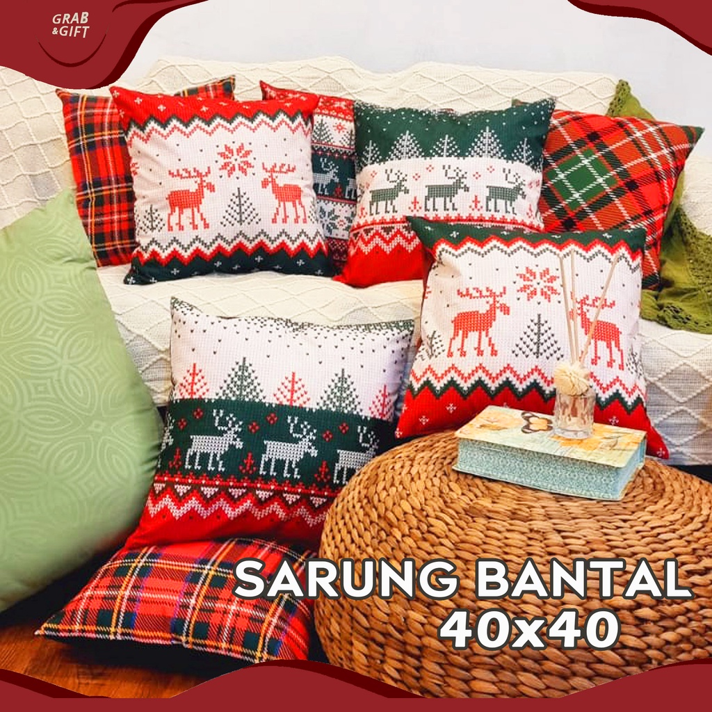 SARUNG Bantal Sofa Print Motif Edisi Natal / Christmas Edition / Happy Holiday / Santa Clause / Christmas Tree 40x40 cm -  Pusat Kado Murah