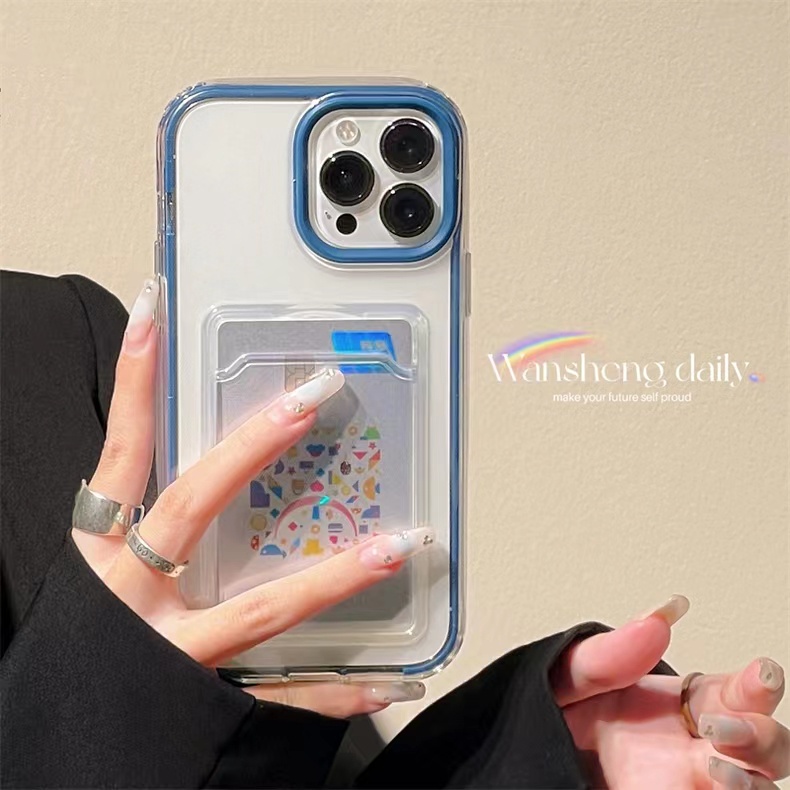 IPHONE Casing Ponsel 3in1 Warna Permen Kompatibel Dengan Iphone14 11 12 13 Pro Max XR XS Max X7 8 6s 6 Plus 14Plus SE Casing Ponsel Slot Kartu Armor Mewah Transparan Tahan Guncangan